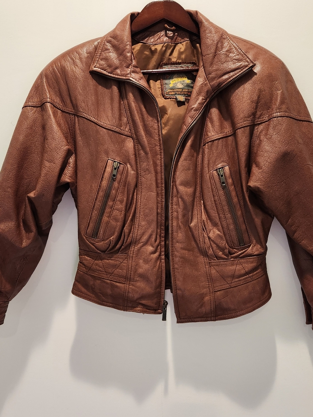 Adventure Bound Wilsons Leather Brown Bomber Zip Front Jacket Vintage 90's